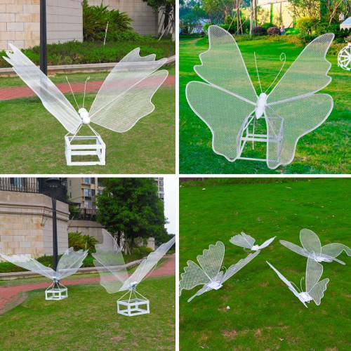 戶外不銹鋼雕塑公園林廣場(chǎng)草坪景觀裝飾鐵藝?yán)ハx鏤空發(fā)光蝴蝶擺件
