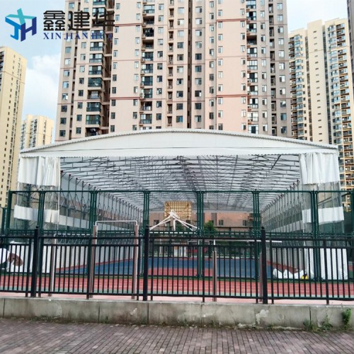 戶外籃球場(chǎng)移動(dòng)推拉遮陽(yáng)蓬電動(dòng)伸縮雨棚活動(dòng)雨棚