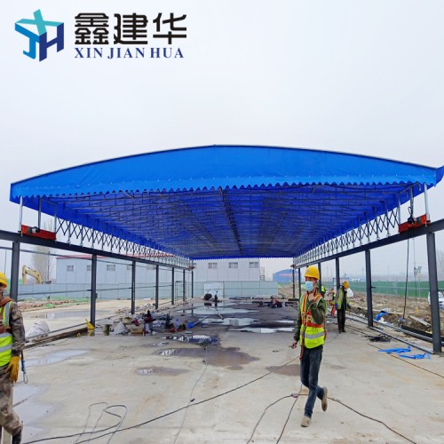 工廠電動雨棚活動遮陽蓬膜結構車棚廠家定制