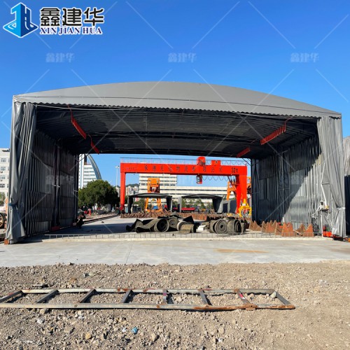 河北承德物流園大型倉庫電動雨棚 戶外移動推拉棚抗風(fēng)8級