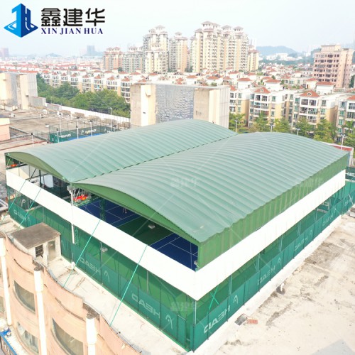 樓頂網(wǎng)球場電動雨棚 戶外架空自動伸縮蓬 物流倉庫雨篷存放物料