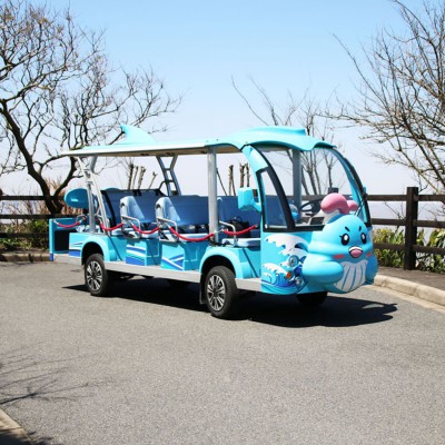 14座藍(lán)色小鯨魚(yú)游覽觀光車(chē)廠家個(gè)性化卡通觀光車(chē)價(jià)格